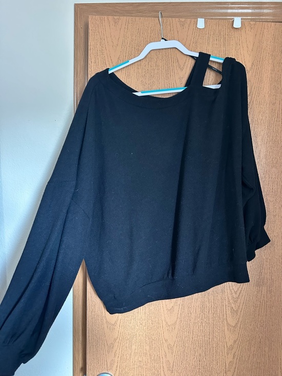 SHEIN Tops - CHANEL Black One-Shoulder Sweatshirt with Strap Detail